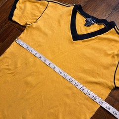 Sutton Place Shirt Mens Small Yellow Ringer Retro V Neck Stripe Trim Tee 70s