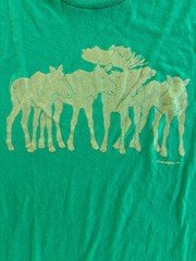 Vintage Stedman Moose Family Graphic T Shirt XL Made USA Single Stitch Green