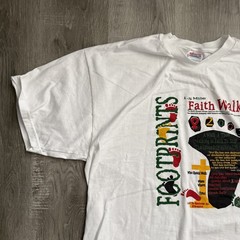 Vintage 2001 Footprints Faith Walk Shirt Mens XL White HIV AIDS Hanes Tee