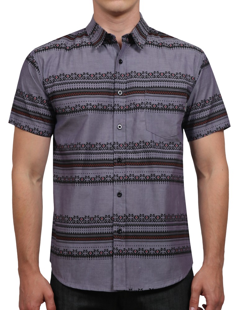 NE PEOPLE Mens Short Sleeve Button Down Woven Shirt with Printed Detail [NEMT]