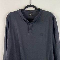 Giorgio Armani Etihad Black Henley Shirt Soft Viscose Logo Size Small/medium