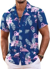 Mens Hawaiian Shirt Short Sleeve Floral Button Down Tropical Beach Casual Top
