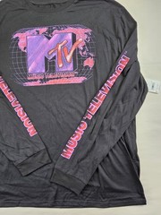 MTV Music Television Long Sleeve T-Shirt Mens XL Black Globe Logo Graphic Shirt