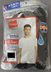 Hanes Men’s 6 piece Crew Neck T-Shirt Black & White Size S 34-36″ Short sleeve