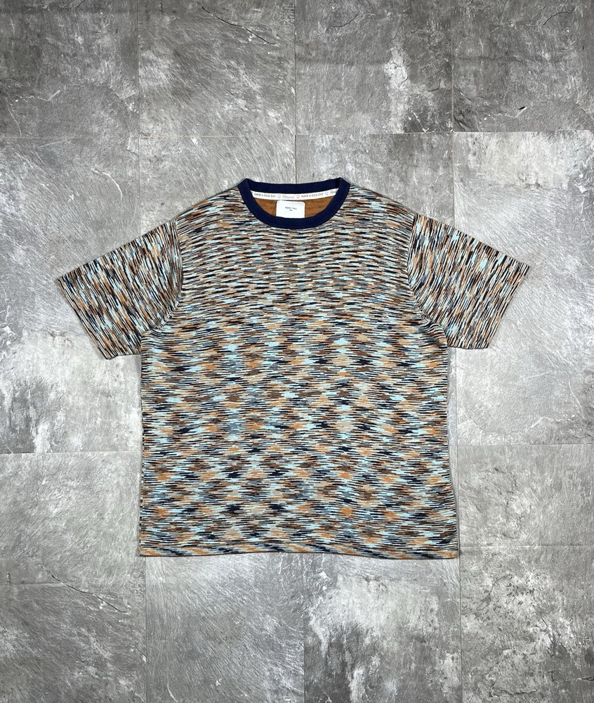 Percival Blue and Orange with Dynamic Pattern Knit Textured T-shirt tee size m