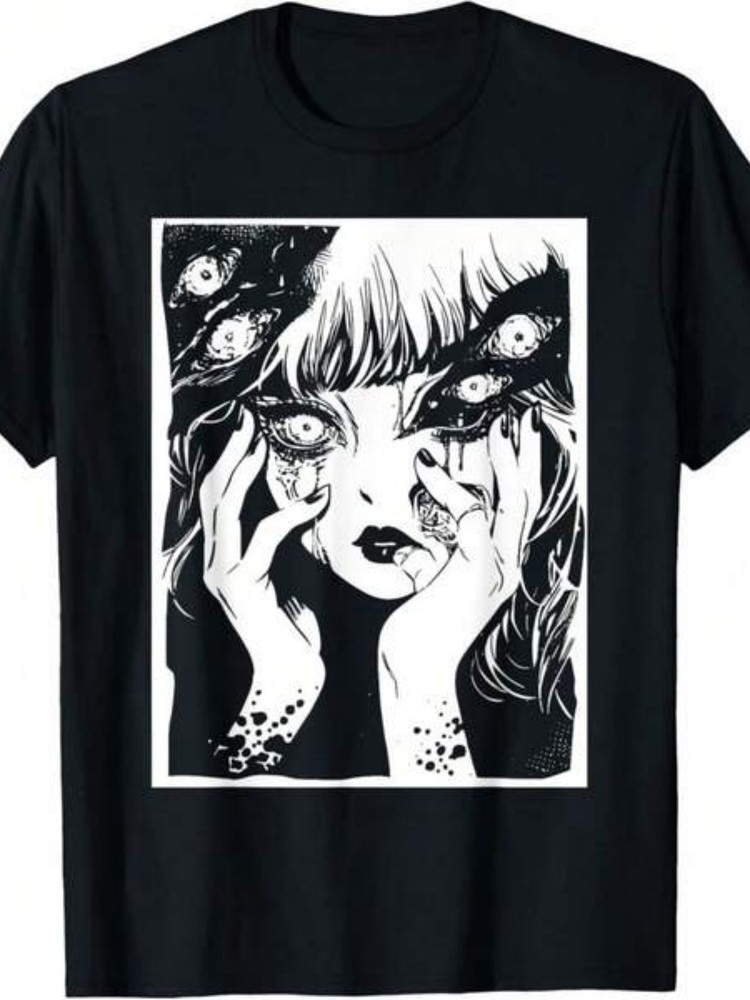 Horror Anime T Shirt Creepy Manga Japanese Harajuku Graphic Casual Tee