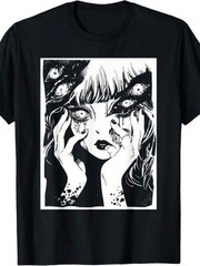 Horror Anime T Shirt Creepy Manga Japanese Harajuku Graphic Casual Tee