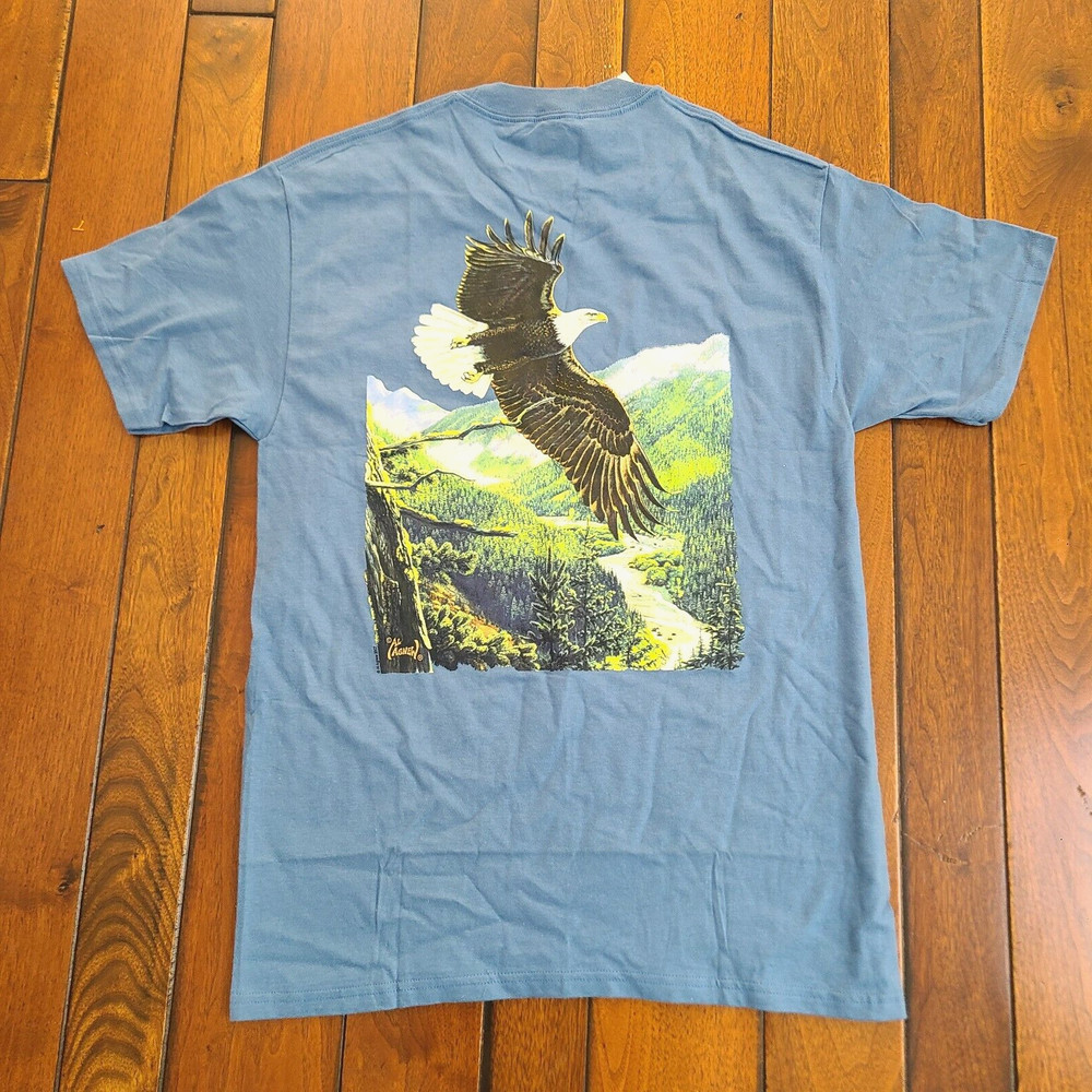 AL AGNEW T-Shirt Men’s Size M Bald Eagle Mountain River Blue Pocket NEW w/ Tags
