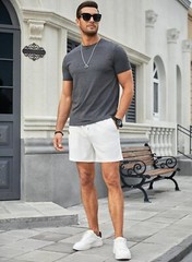 JMIERR Men’s Casual 5″/ 7″ Shorts Waffle Elastic Waist Medium, 03 White