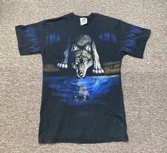 Vintage Art Unlimited Men’s Medium Wolf Nature Outdoor T Shirt Black Graphic 90s