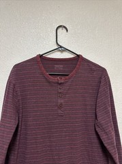 Patagonia Men’s Burgandy Stripes Long Sleeve Henley Shirt Organic Cotton Sz M