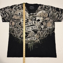 Y2K 2000s 1.0z Designs Black Cotton T-Shirt with Skulls, Men’s Size 2XL