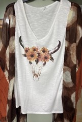 Upcycled T-Shirt Steer/Cow Poncho Reworked Fringe Sleeves Boho Fashion 1 SZ Read