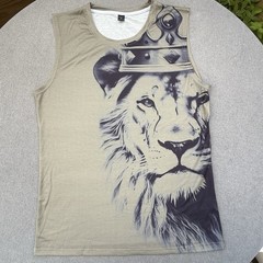 Manfinity Men’s M Beige Lion Crown Graphic Knit Round Neck Sleeveless T-Shirt