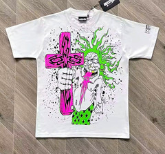 Hellstar Men’s L White Graphic Print Crew Neck Short Sleeve Cotton Blend Tee