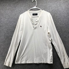Abercrombie & Fitch Henley Shirt Mens L White Long Sleeve Moose Logo Soft Cotton