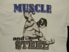 NEW Muscle & Steel : “DTG” PRINT On 100% COTTON WHITE T-SHIRT LARGE