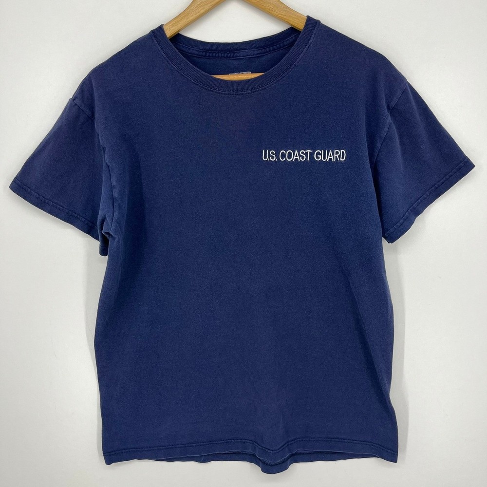 US Coast Guard Mens T-Shirt Navy Blue Embroidered USCG Cotton Made in USA Med