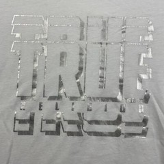 True Religion Brand Jeans White T Shirt White Metallic Silver Graphic Size S EUC
