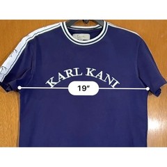 VTG Karl Kani Est. 1989 Mens T-Shirt Small Blue White Striped Trim Short Sleeve