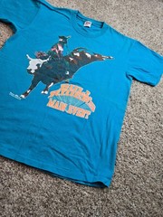 Vintage Rodeo America T Shirt Mens Large Teal Blue 90s Single Stitch Anvil USA