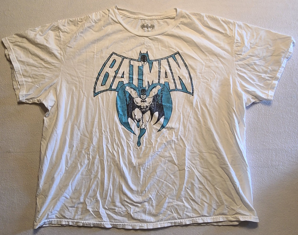 Batman Graphic T Shirt Men XXL White DC Comics Superhero Logo 100% Cotton White
