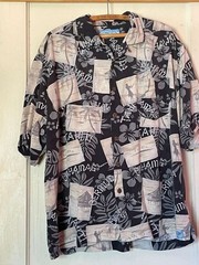 Bermuda Bay 100% Silk Men’s XL Hawaiian Aloha Shirt Gray White Button Up