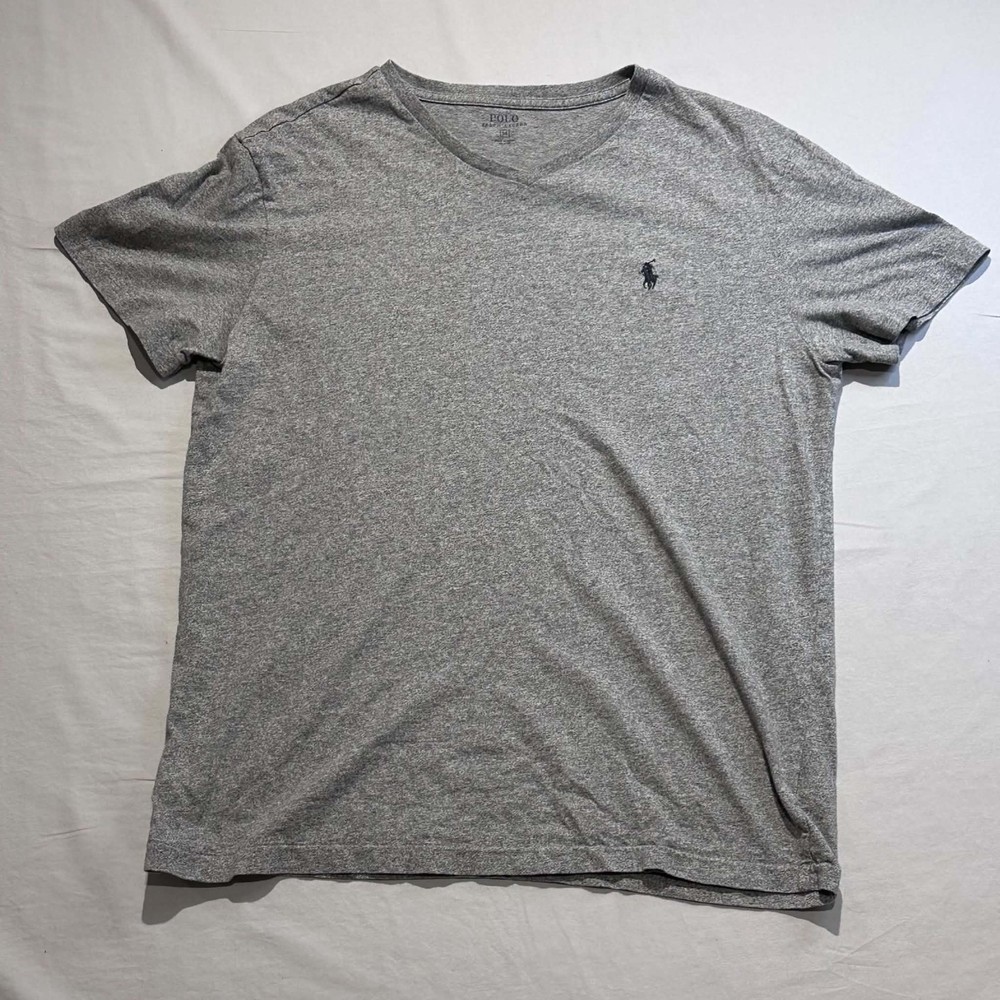 Polo Ralph Lauren T Shirt Mens Medium Grey V Neck Pony Logo Short Sleeve