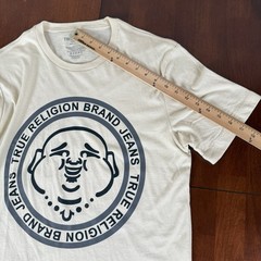 True Religion Buddha Face SS Crew Neck T-Shirt Mens Medium Fog-Beige NWT $59