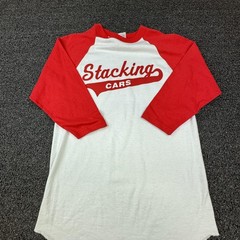 Vtg Augusta Sportswear Shirt Mens S White Stacking Cars Graphic Ringer Jersey