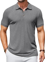 Men’s Slim Fit Textured Polo Shirt Short Sleeve Casual Golf T-Shirt Summer Wear