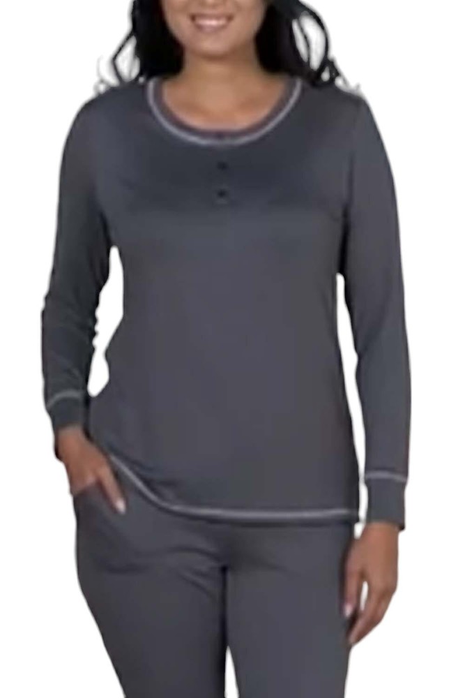 Denim & Co. Comfort Zone Comfort Jersey Round Neck Henley Dark Slate