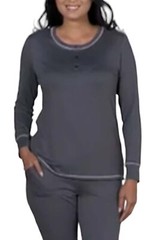 Denim & Co. Comfort Zone Comfort Jersey Round Neck Henley Dark Slate