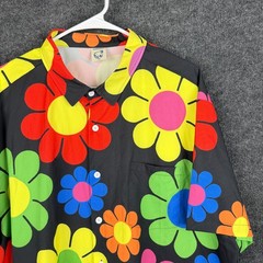 Hardaddy Mens 2XL Black Multi Color Retro Flower Power Camp Shirt Short Sleeve