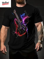2025 Hip Hop Guitar Graphic T-Shirt for Men Trendy Rock Crew Neck Short Sleeve T
