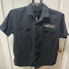 Men’s Liquid Death Hydrate Or Die Skull Mechanic Button Up Shirt Size M