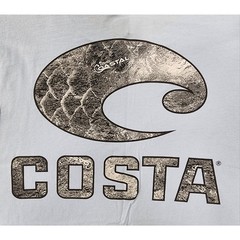 Mens Costa Del Mar T-Shirt, Logo on Chest & Graphic Back Design Baby Blue Mens M