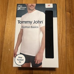Tommy John ~ Mens 2-Pack T-Shirts Crew Neck Undershirts BLACK Cotton Blend ~ MED