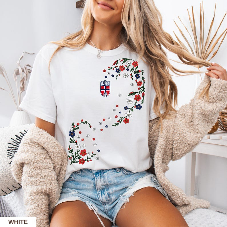 Norway Floral Fan Shirt, Norge Fotball Fan, Soccer Game Day T-Shirt