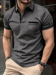 Camiseta Con Cuello Levantado Cremallera Para Hombre Camisa De Manga Corta Men