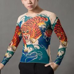 Men Women Tatto Cosplay Long Sleeves T-shirt Elastic Thin Tee