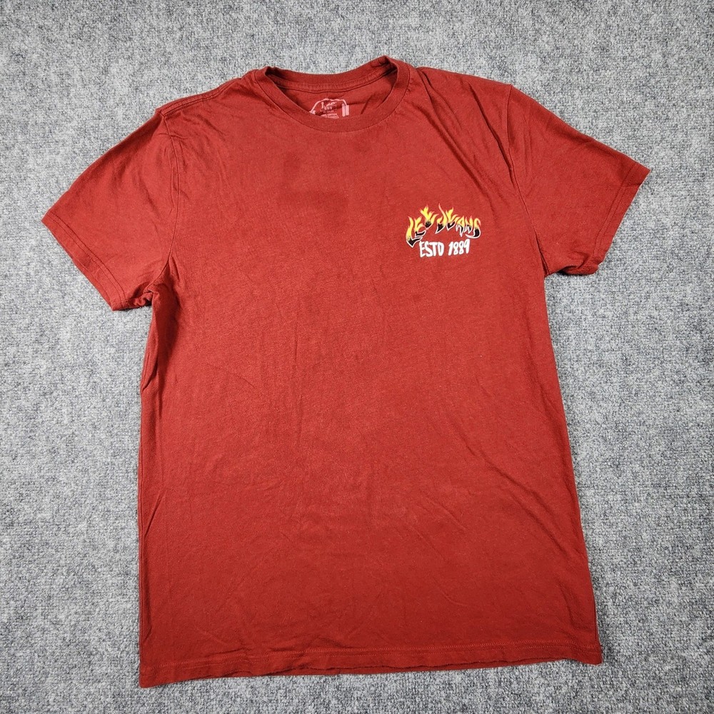 Lee Jeans Mens Graphic T-Shirt Medium Red Cowboy Skeleton Guitar Flame 1889 M
