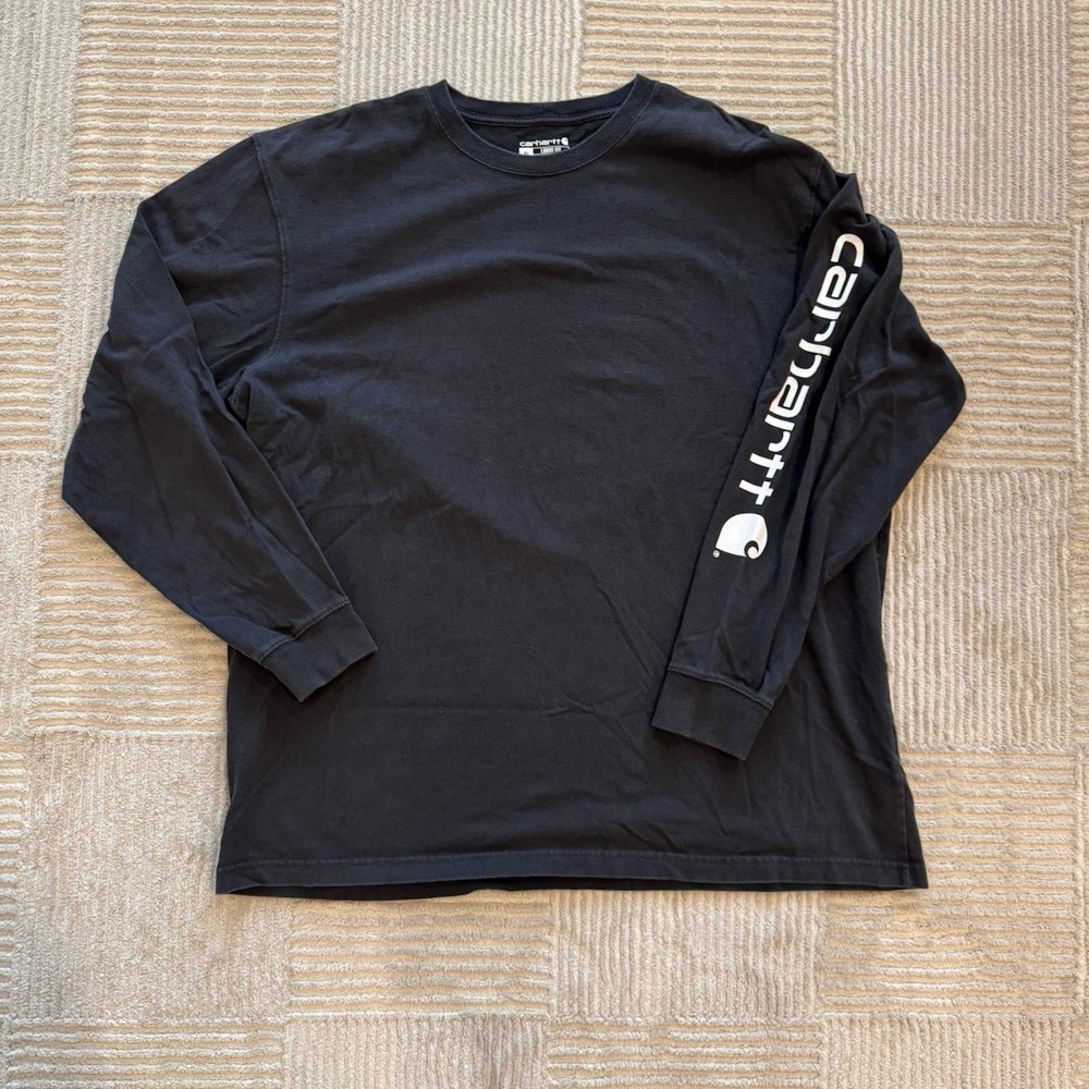 Carhartt Mens Graphic Logo Long Sleeve T-Shirt Black Loose Fit Size XL
