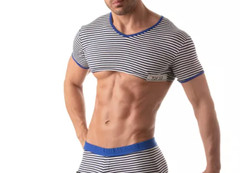 Tom of Finland TOF Paris Sailor Crop Top, blue, size L, NWT