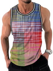 Men Retro Striped Tank Top Sleeveless 3D Print Loose Quick Dry Summer Vest