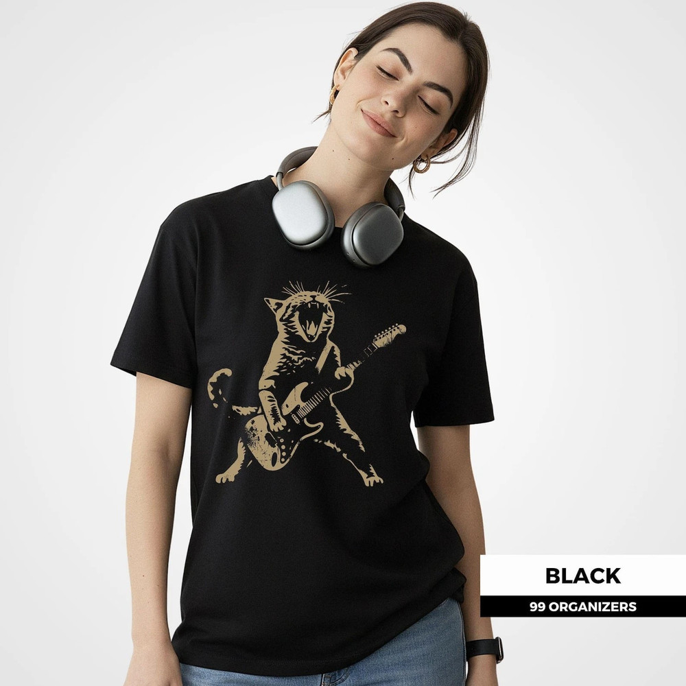 Rock Cat Guitar T-Shirt – Funny Music Lover Gift, T-shirt Unisex