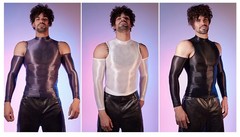 Men Tights Tops Shirts T-shirts Sexy Hollow Out Oiled Shiny Party Clubwear Slim