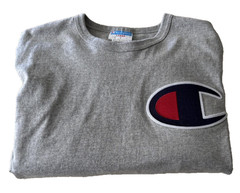 Champion Shirt Mens Large Gray Big C Patch Logo Athletic Tee Classic Casual