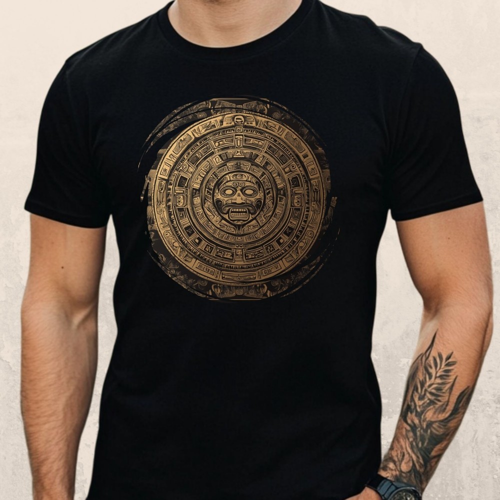 Mens Aztec Calendar Theme Cotton T-Shirt Size S to 5XL