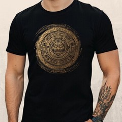 Mens Aztec Calendar Theme Cotton T-Shirt Size S to 5XL